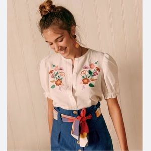 Sezane Luz Floral Embroidered Blouse Top